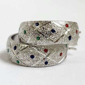 VTG 925 Silver Sparkly Huggie Hoop Hinge back Earrings - Collectable 80's